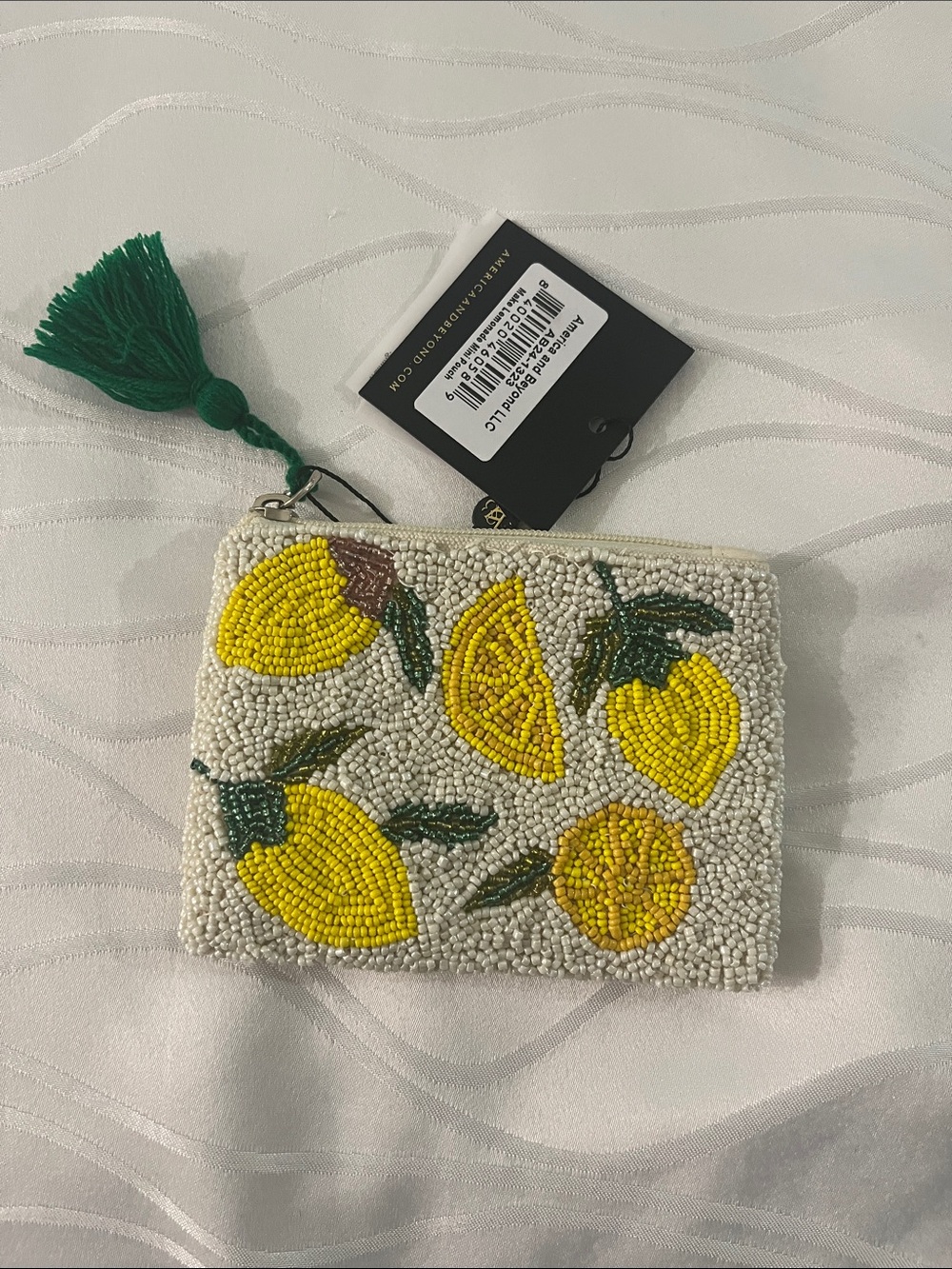 Beaded Lemon Mini Pouch with Tassel - Yellow/Green